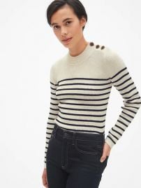 Stripe Button-Shoulder Pullover Sweater at Gap