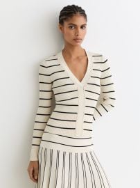 Stripe Craft-Stitch Rib-Knit Top in Ivory/Black - Size XS (US 2) at Reiss