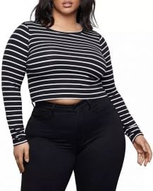 Stripe Crop Crewneck Top by Good American at Bloomingdales