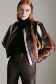 Stripe Faux Fur Coat at Karen Millen