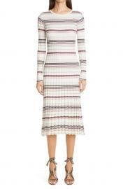 Stripe Long Sleeve Silk & Cashmere Midi Sweater Dress at Nordstrom