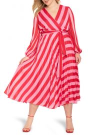 Stripe Long Sleeve Wrap Dress at Eloquii