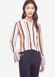 Stripe Pleated Cuff Blouse at Ann Taylor