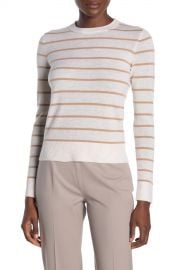 Stripe Print Overlay Cashmere Crew Neck Pullover Sweater at Nordstrom Rack