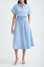 Stripe Smocked Waist Cotton Midi Dress at Nordstrom