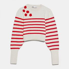 Stripe Sweater with Floral Appliques by Zara at Zara