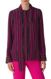 Stripe Tie Neck Silk Blouse at Nordstrom