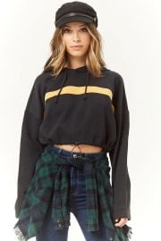 Stripe-Trim Cropped Hoodie at Forever 21