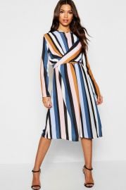 Stripe Wrap Woven Tie Waist Detail Dress at Boohoo