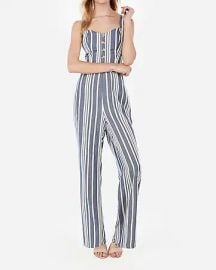 Striped Button Front Cut-Out Tie Back Jumpsuit at Express