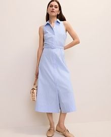 Striped Collared Halter Midi Dress at Ann Taylor