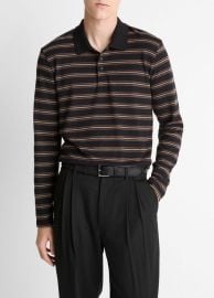 Striped Cotton-Blend Long-Sleeve Polo Shirt in Tees amp Hoodies at Vince