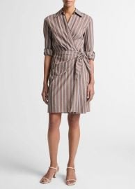 Striped Cotton-Blend Wrap Dress in Dresses at Vince