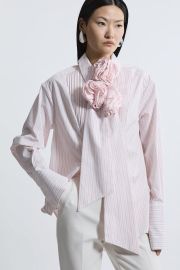 Striped Cotton Woven Shirt With Rosette at Karen Millen