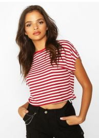 Striped Cropped Ringer T-Shirt at Boohoo