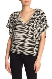 Striped Flutter Sleeve Linen Blend Top at Nordstrom Rack