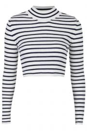 Striped Funnel Neck Crop Sweater at Topshop