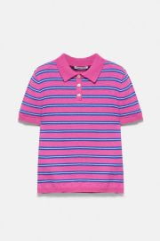 Striped Knit Polo Shirt in Strawberry at Pull and Bear