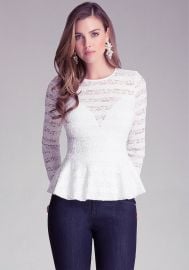 Striped Lace Peplum Top at Bebe