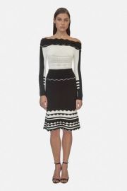 Striped Off Shoulder Knit Dress by Yigal Azrouel at Orchard Mile