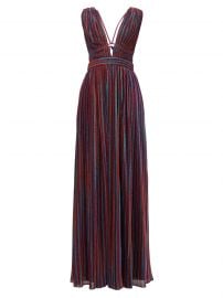 Striped Plunging V-neck Pleated-Lamé Maxi Dress by Jonathan Simkhai at Matches