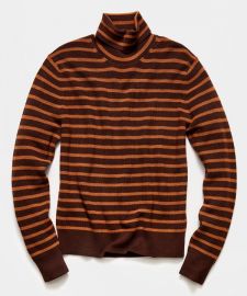 Striped Ribbed Turtleneck in Brown - at Todd Snyder