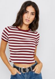 Striped Scallop Trim T-Shirt by Topshop at Topshop