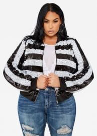 Striped Sequin Bomber Jacket by Ashley Stewart at Ashley Stewart