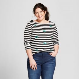 Striped Sequin Palm Trees Boatneck 3/4 Sleeve T-shirt by A New Day at Target at Target