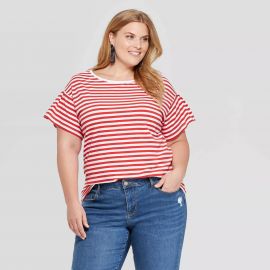 Striped Short Sleeve Crew Neck Relaxed T-Shirt - Ava & Viv at Target