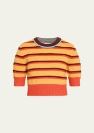 Striped Short-Sleeve Crop Sweater at Bergdorf Goodman