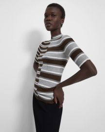 Striped Short-Sleeve Sweater in Regal Wool at Theory