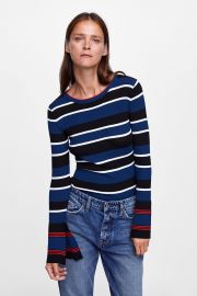 Striped Top with Flared Cuffs at Zara