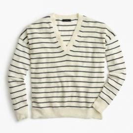 Striped V-Neck Sweater In Cotton-Merino Wool at J. Crew