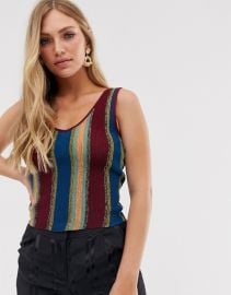 Striped V Neck Top in Multi by Mango at Asos