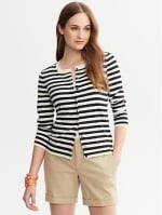 Striped crewneck cardigan at Banana Republic