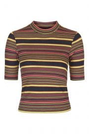 Striped funnel neck top at Topshop