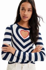 Striped heart cut out pullover at Desigual