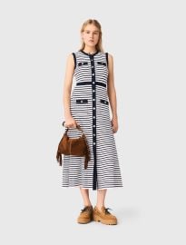 Striped knit maxi dress Ecru For Women at Maje