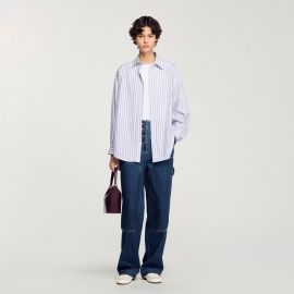 Striped rhinestone shirt white beige For Women Paris at Sandro