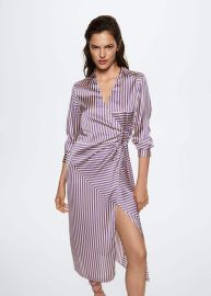 Striped satin dress -  Women   USA at MANGO