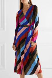 Striped silk crepe de chine wrap midi dress at Net A Porter