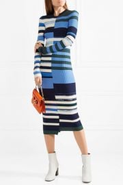 Striped stretch-knit midi dress at Net A Porter