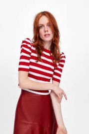 Striped top with balloon sleeves at Zara