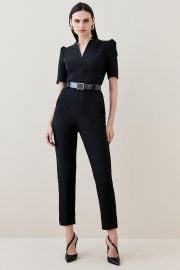 Structured Crepe Forever Belted Jumpsuit Karen Millen at Karen Millen