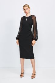 Structured Crepe Gathered Silk Sleeve Dress at Karen Millen