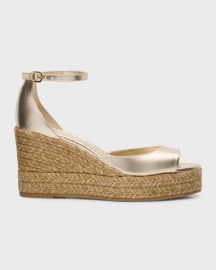 Stuart Weitzman Nudista Metallic Ankle-Strap Wedge Espadrilles at Neiman Marcus