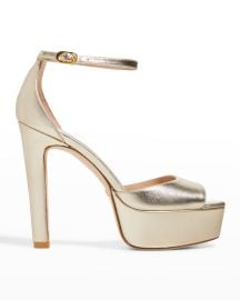 Stuart Weitzman Nudistcurve Disco Metallic Platform Sandals at Neiman Marcus