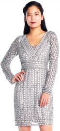 Stud Beaded Sheath Dress with Sheer Long Sleeves by Adrianna Papell at Adrianna Papell