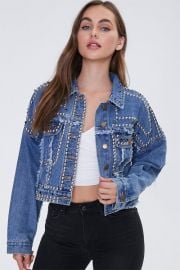 Studded & Faux Gem Denim Jacket at Forever 21